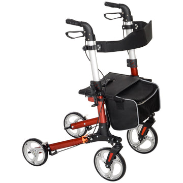 88.5-106cm Aluminium Frame Rollator Walker, with Brakes - Red