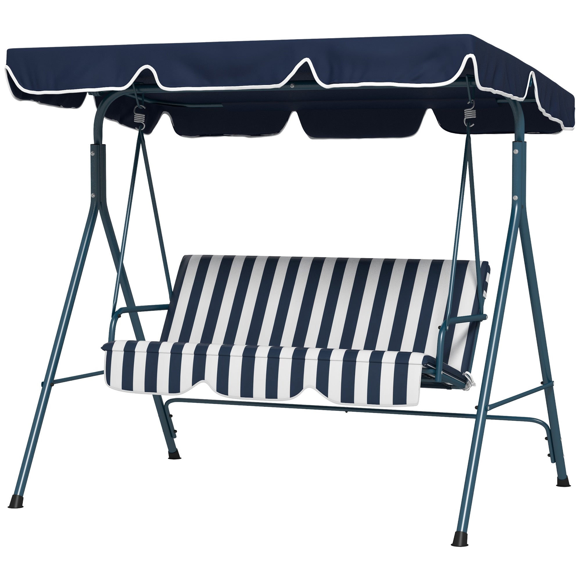3 Seater Garden Swing Chair, Outdoor Swing Chair with Adjustable Canopy, Mental Frame & Cushions, Blue