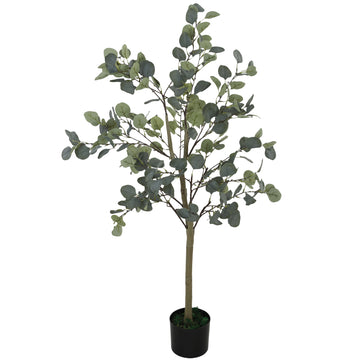 Decorative Artificial Tree, 5ft/ 150cm Silk Eucalyptus Tree with 230 Silver Dollar Leaves in Pot, Fake Plant for Home, Office, Living Room, Indoor Decor