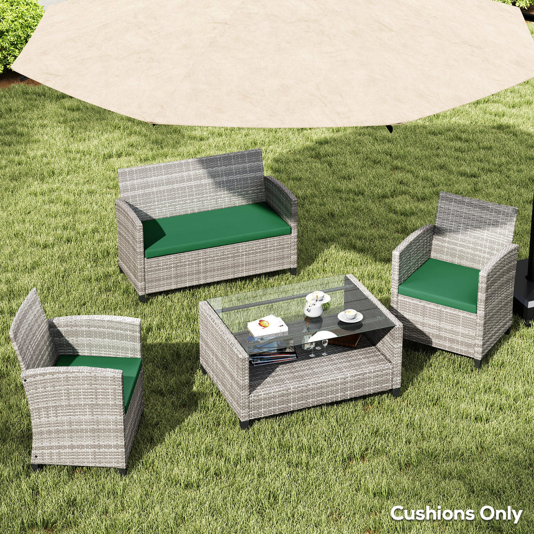 Outdoor Seat Cushion Pads for Rattan Furniture, 3 PCs Garden Furniture Cushions, Green