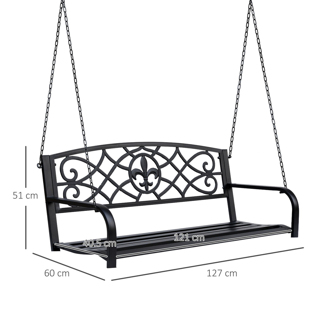 2 Seater Swing Seat Bench, Metal Garden Swing Chair with Chains, Weather Resistant, for the Patio, Yard, Deck and Yard, Black