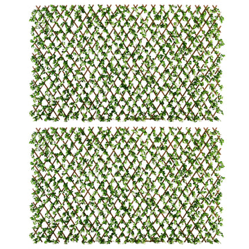 2pc Expanding Garden Trellis, 2 x 1m Faux Decorative Privacy Fence with Artificial Leaves, Privacy Screen Greenery Walls for Garden Balcony, Eucalyptus Leaves