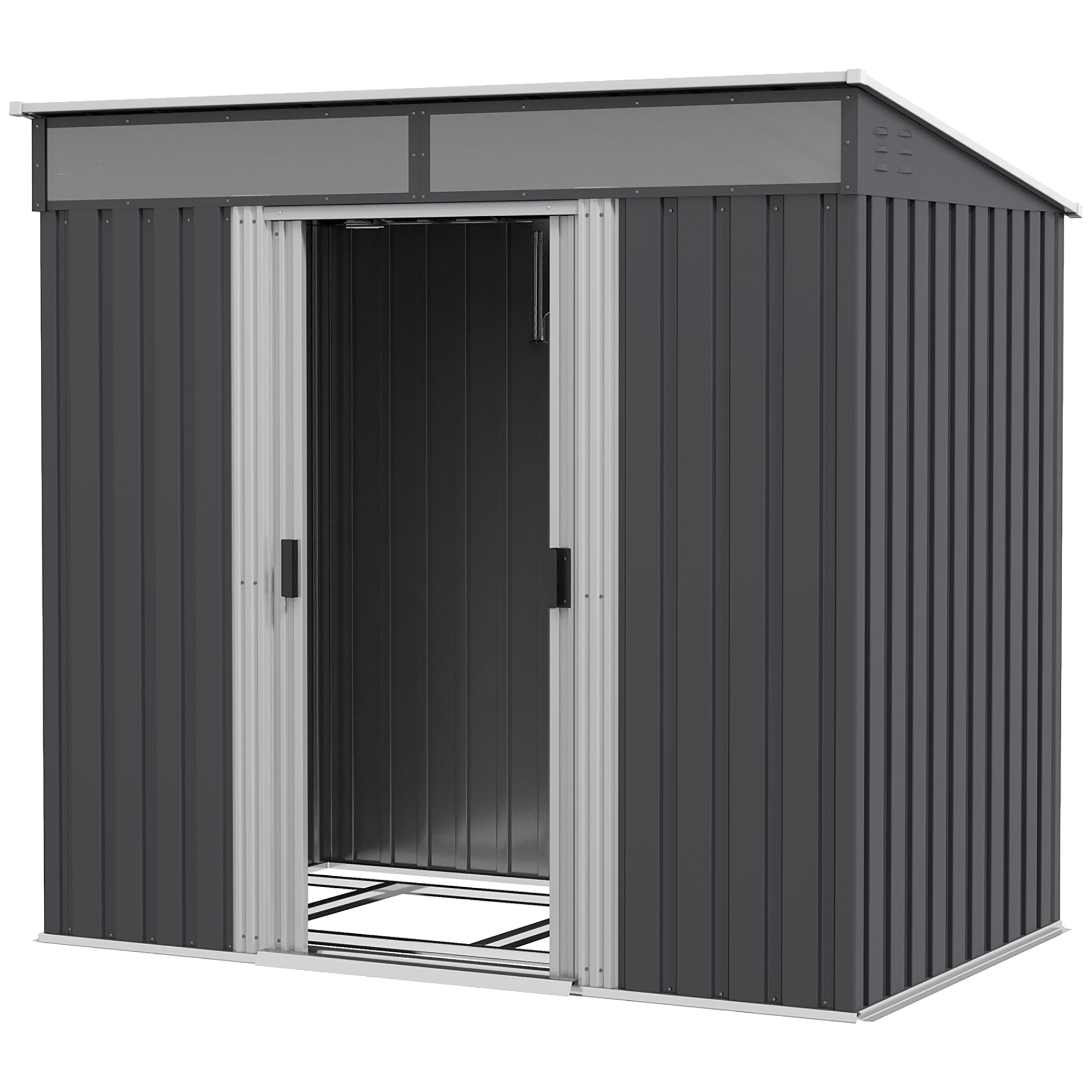 6.5 x 4FT Galvanised Metal Shed with Foundation Kit, Lockable Tool Garden Shed with Double Sliding Doors, Vents, Grey