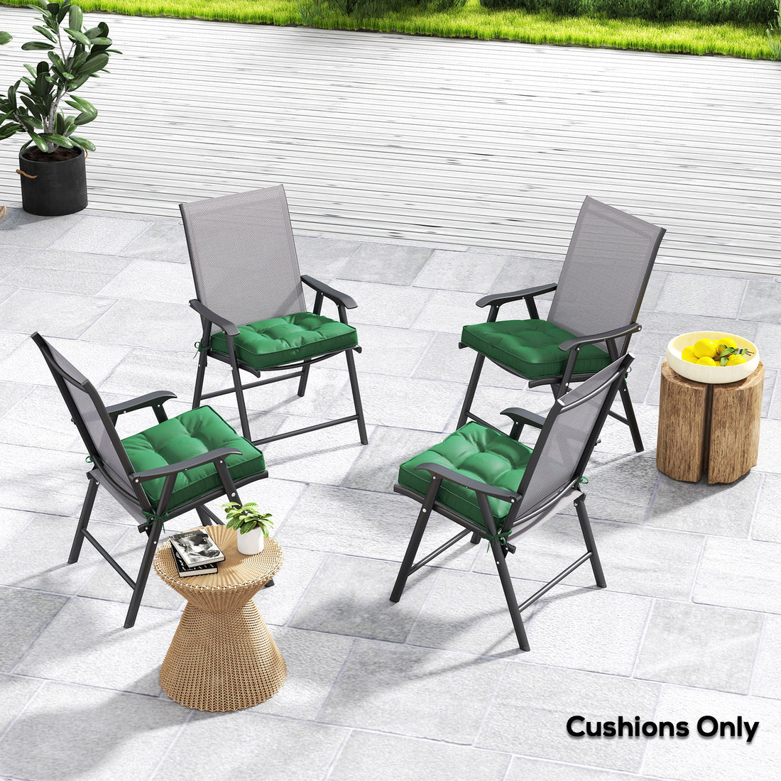 Set of 4 42 x 42cm Outdoor Seat Cushions - Green