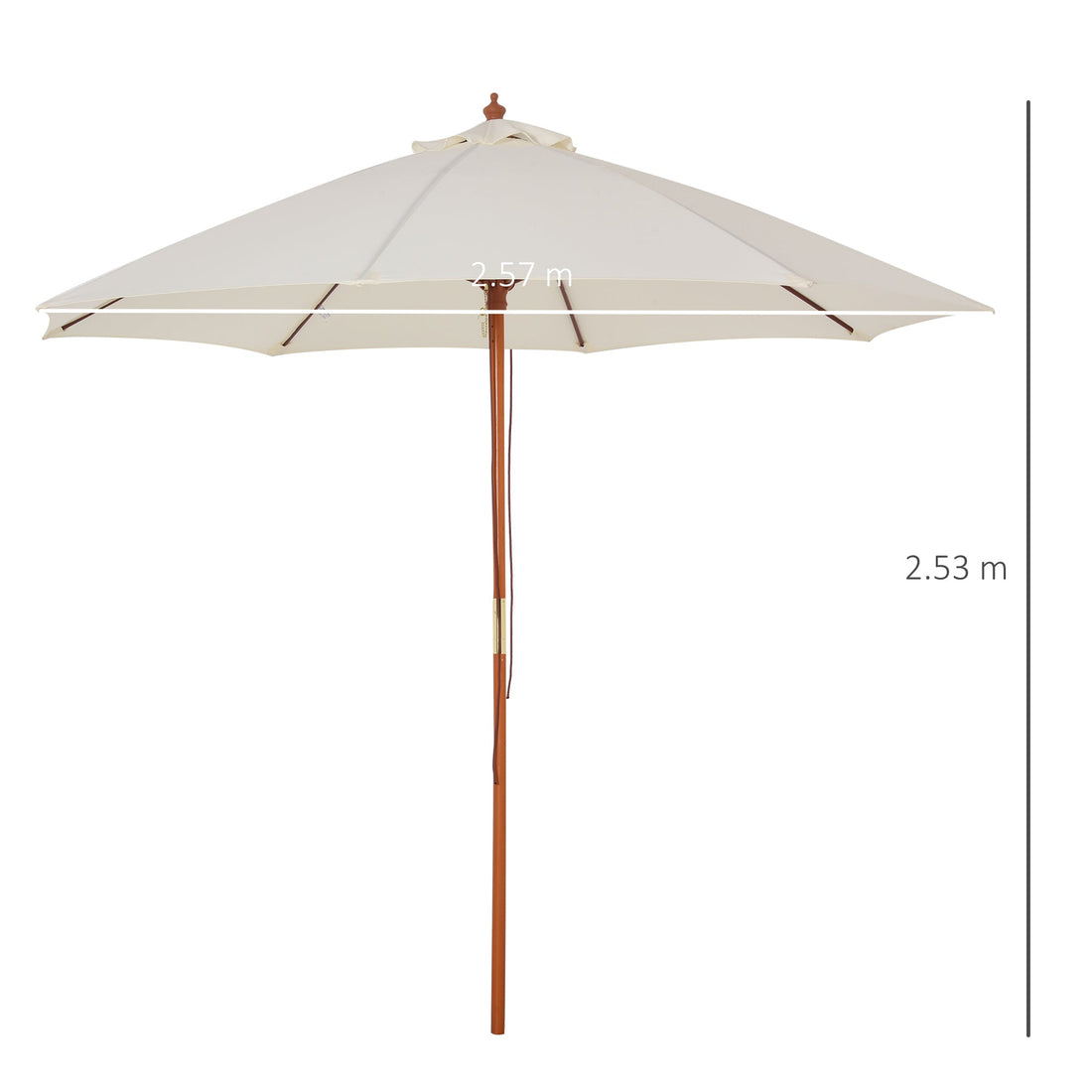 2.5m Garden Parasol Umbrella, Outdoor Market Table Umbrella with Wooden Pole & 8 Fibre Glass Ribs, Round Sun Shade Canopy, Off-White