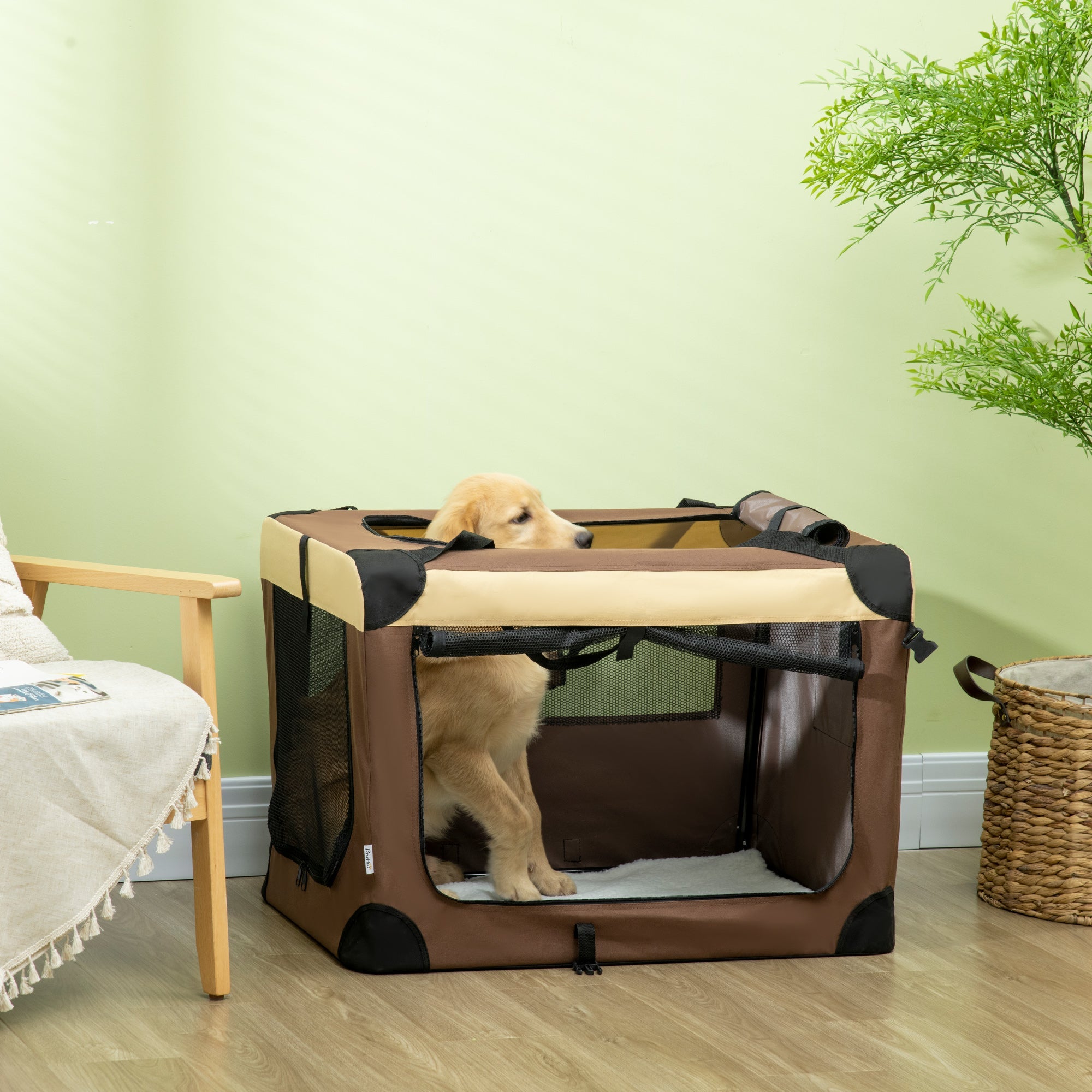 81cm Foldable Pet Carrier, with Cushion, for Medium Dogs and Cats - Brown
