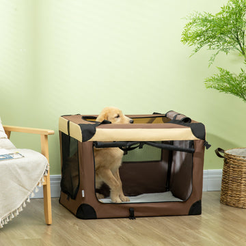 81cm Foldable Pet Carrier, with Cushion, for Medium Dogs and Cats - Brown