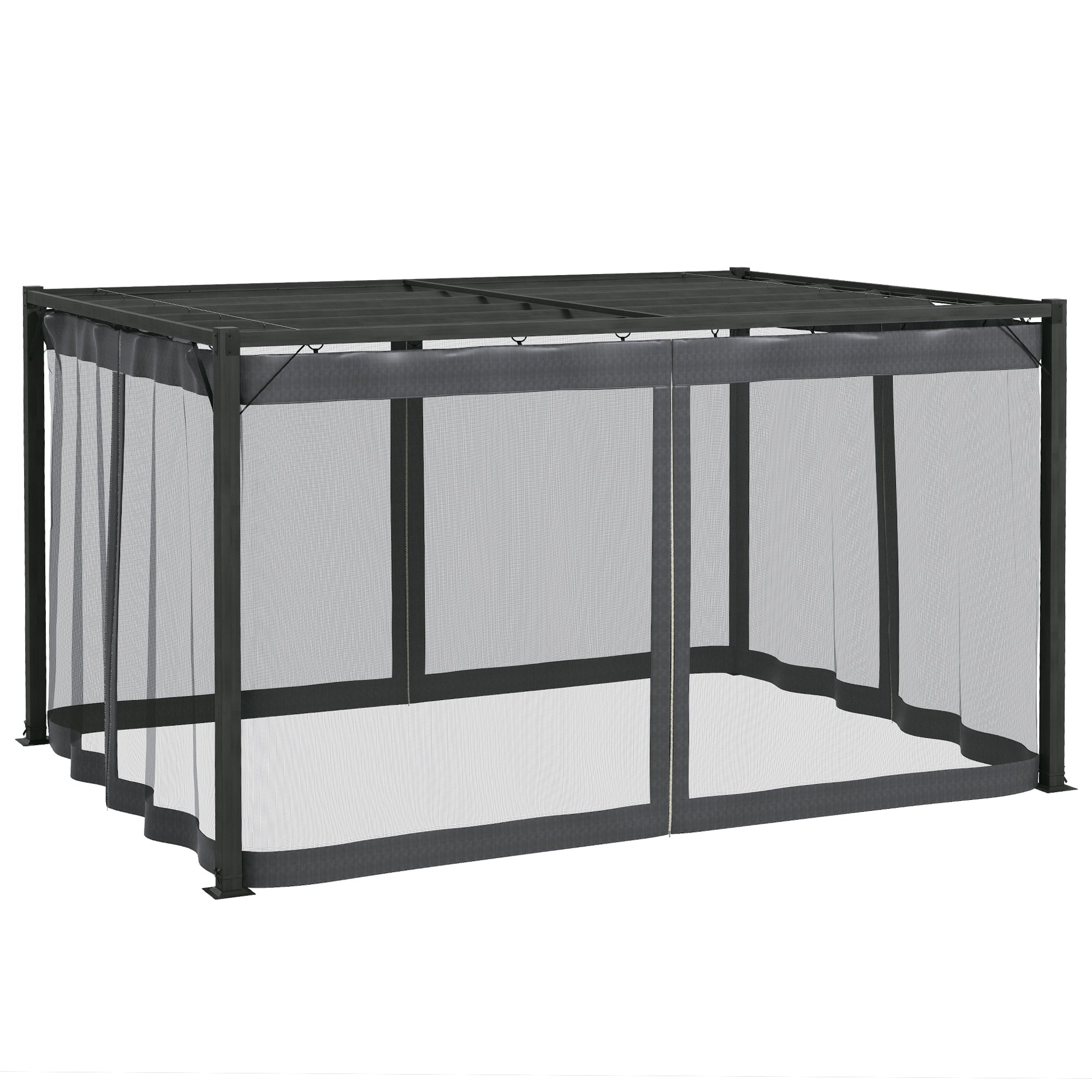 3 x 4m Aluminium Frame Pergola, with Retractable Roof - Dark Grey