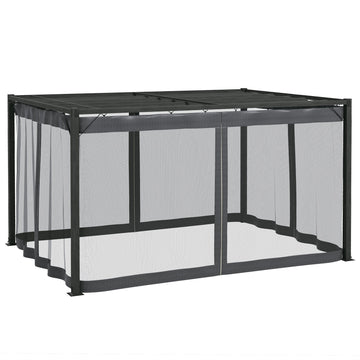 3 x 4m Aluminium Frame Pergola, with Retractable Roof - Dark Grey