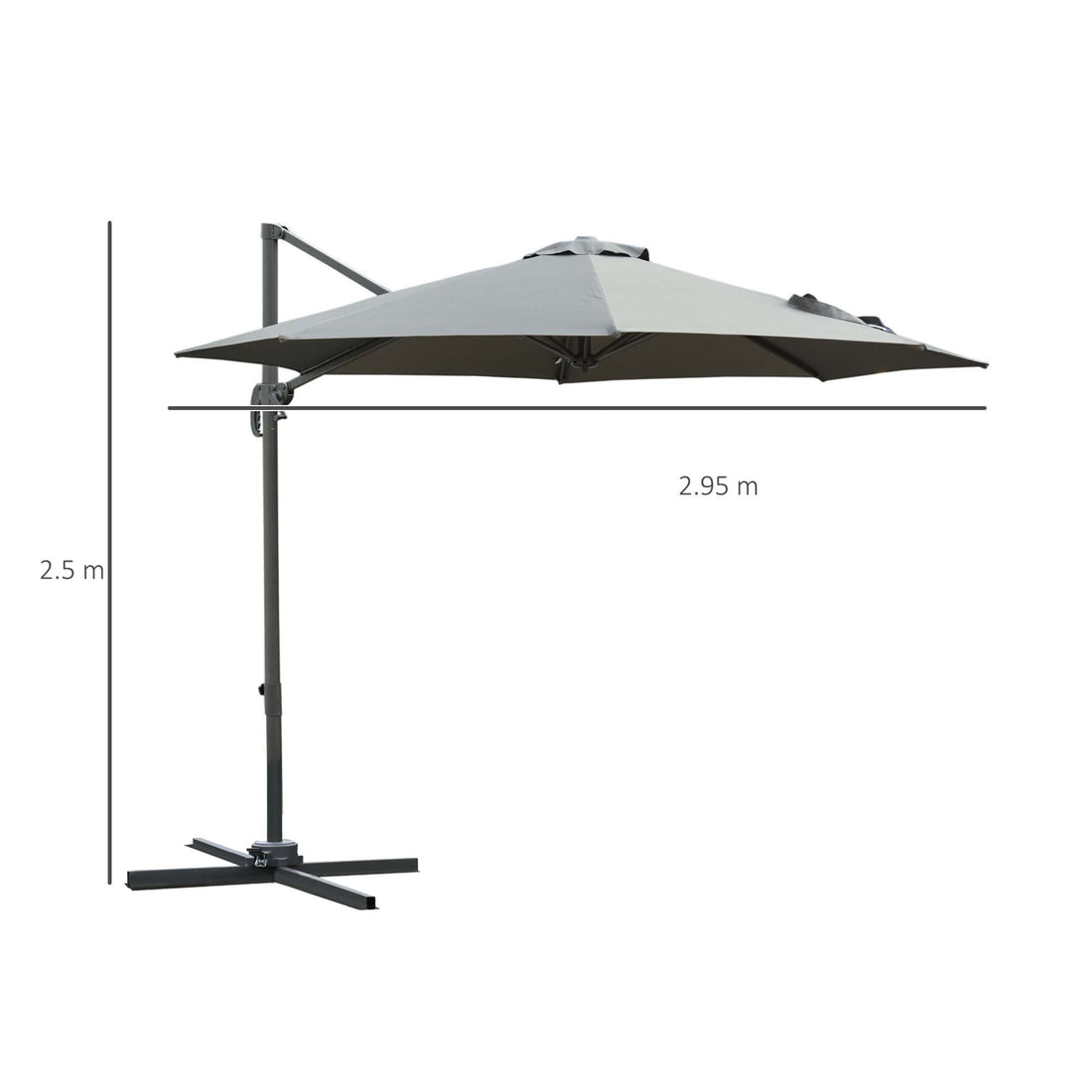 3(m) Offset Parasol Cantilever Hanging Umbrella 360° Rotation w/ Base Dark Grey