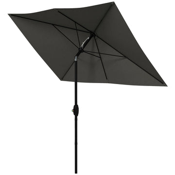 2 x 3(m) Garden Parasol Umbrella, Rectangular Outdoor Market Umbrella Sun Shade with Crank & Push Button Tilt, 6 Ribs, Aluminium Pole, Dark Grey