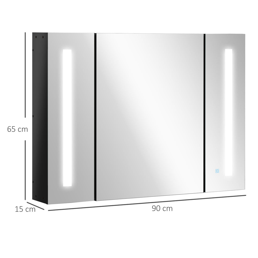 LED Bathroom Cabinet with Mirror, Wall Mounted Dimmable Brightness Storage Organiser with 3 Mirrored Doors and Adjustable Shelves, Memory Function, USB Charge, High Gloss Black