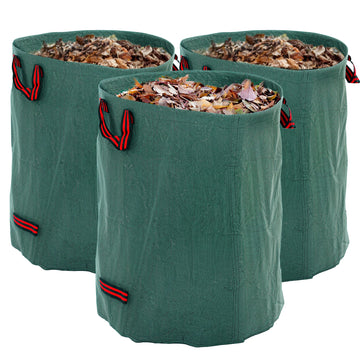 Garden Waste Bags, 300L x 3 Heavy Duty Garden Bags, Foldable and Reusable Waste Sacks with Handles for Loading Leaf, Trash, Debris, Green