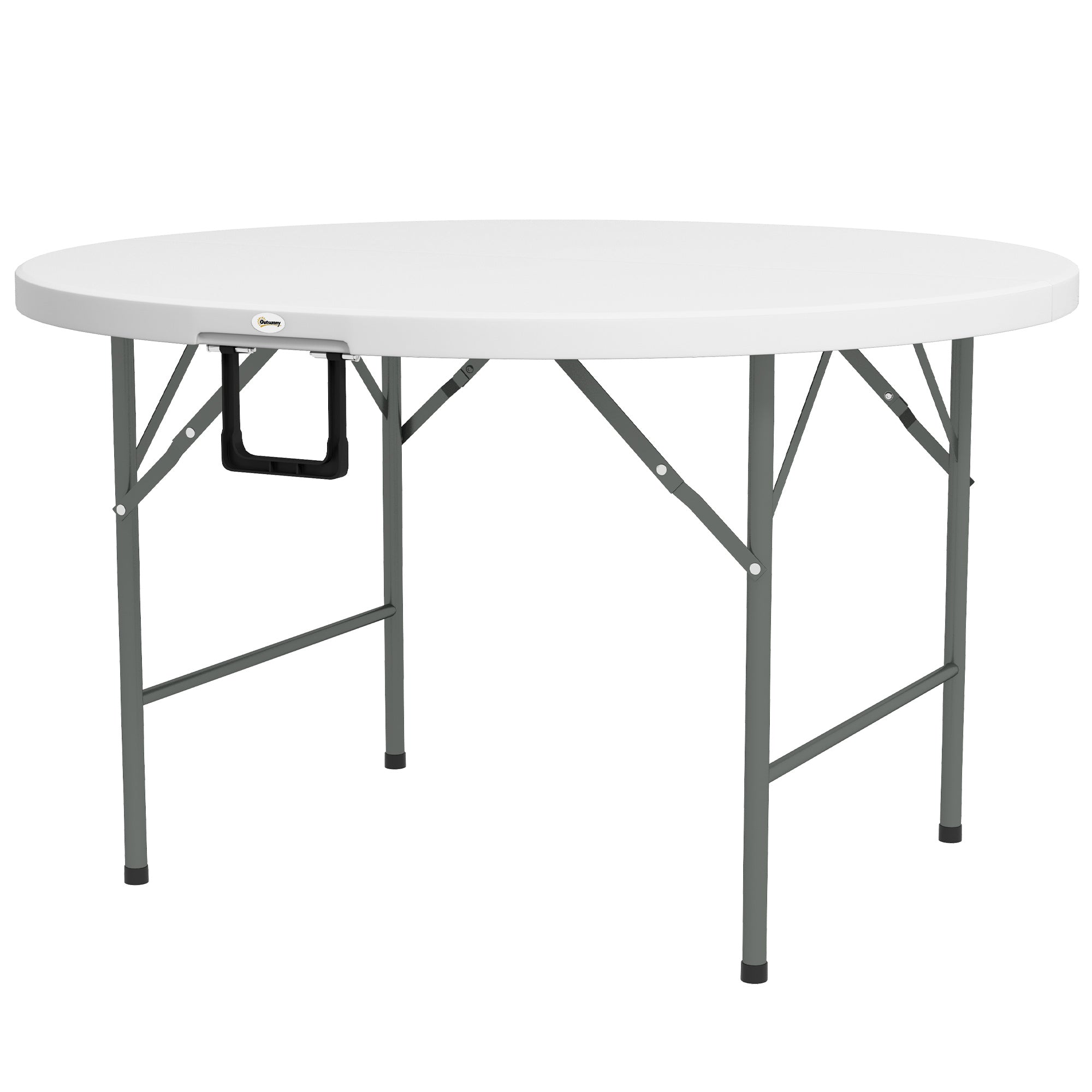 Φ122 Folding Garden Table, Outdoor HDPE Round Picnic Table for 6, Patio Table with Metal Frame, White