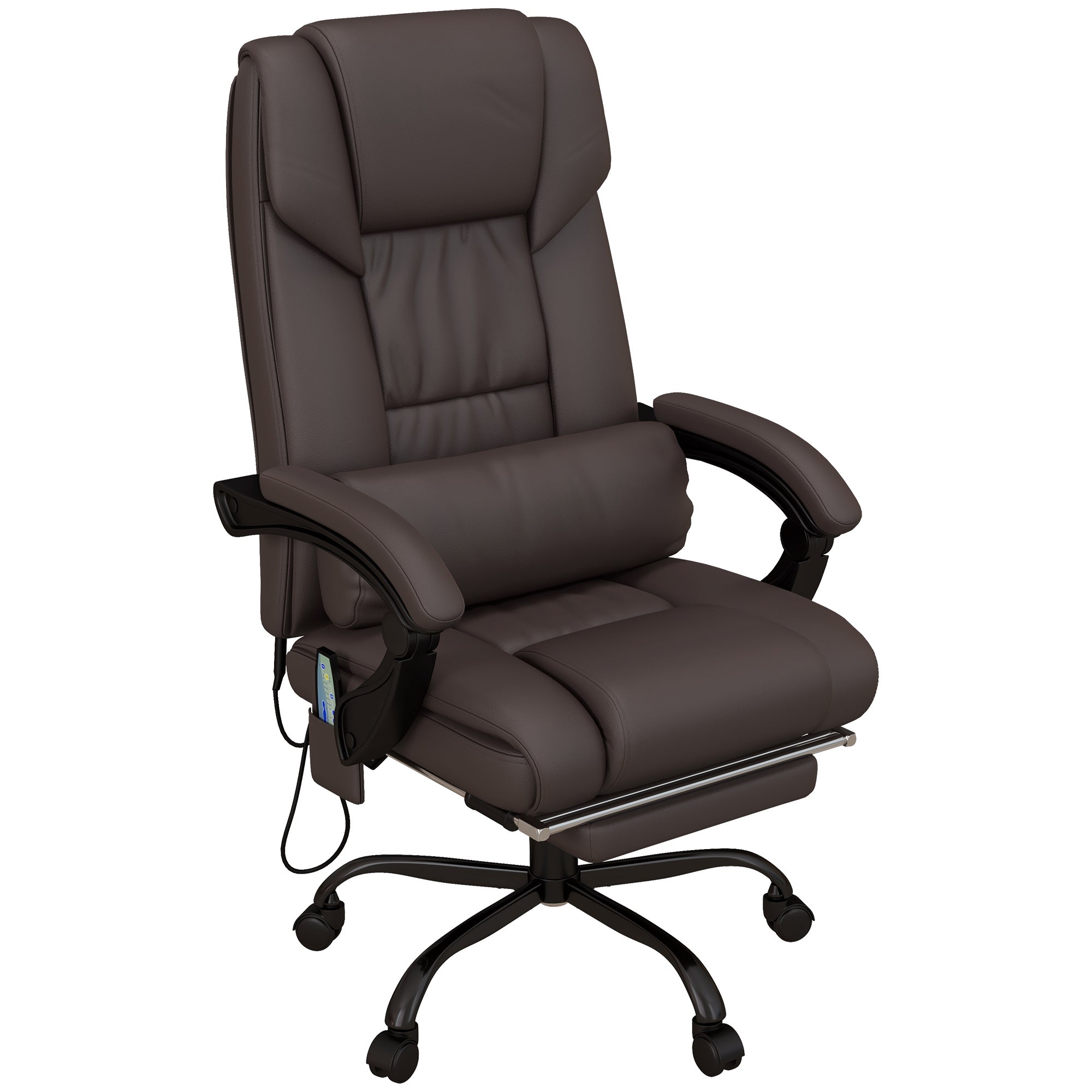 6-Point Massage Office Chair, PU Leather Desk Chair with Adjustable Height and Footrest for Home Office, Brown