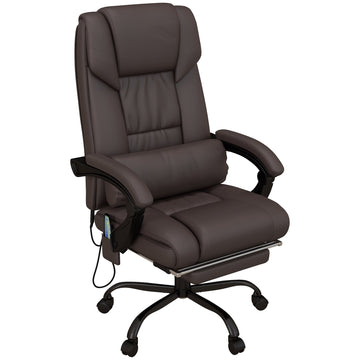 6-Point Massage Office Chair, PU Leather Desk Chair with Adjustable Height and Footrest for Home Office, Brown
