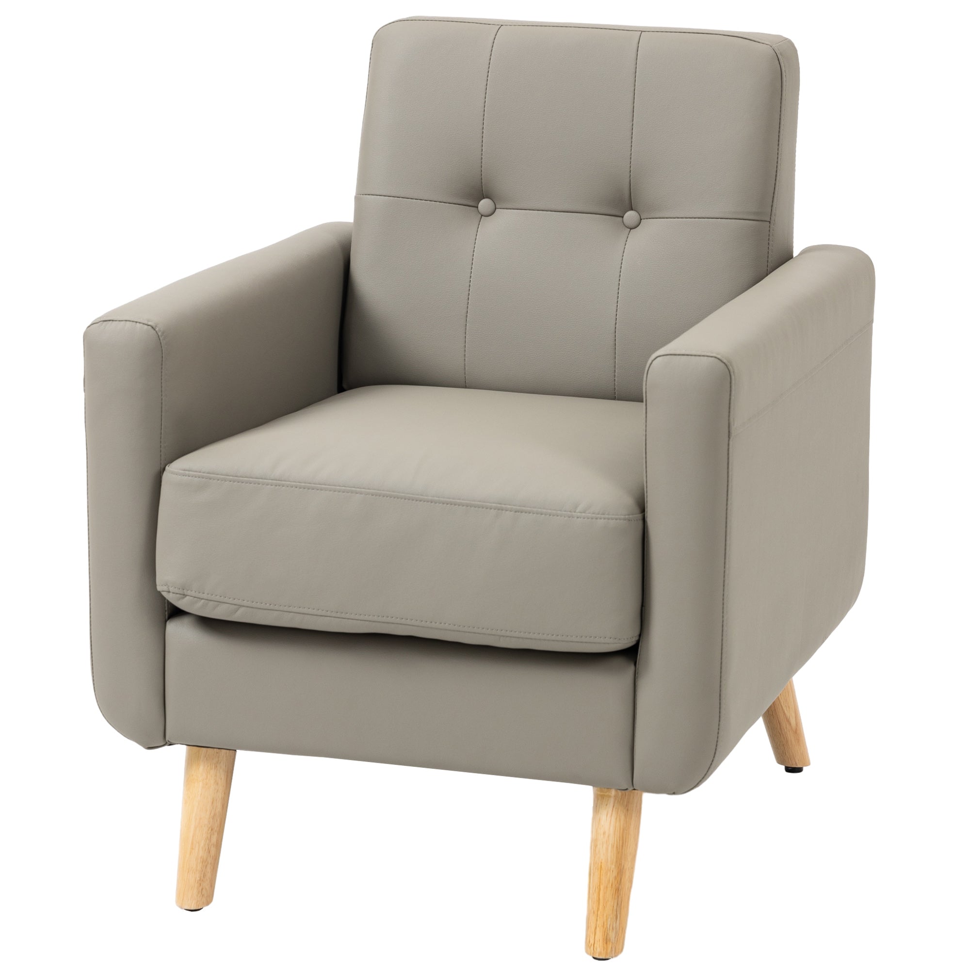 Retro Accent Chair, Tufted Living Room Chairs, PU Leather Armchair for Bedroom, Home Office, Grey