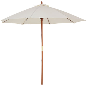 2.5m Garden Parasol Umbrella, Outdoor Market Table Umbrella with Wooden Pole & 8 Fibre Glass Ribs, Round Sun Shade Canopy, Off-White
