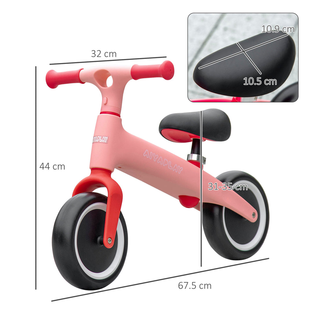 Baby Balance Bike, with Adjustable Seat, for 1.5-3 Years - Pink