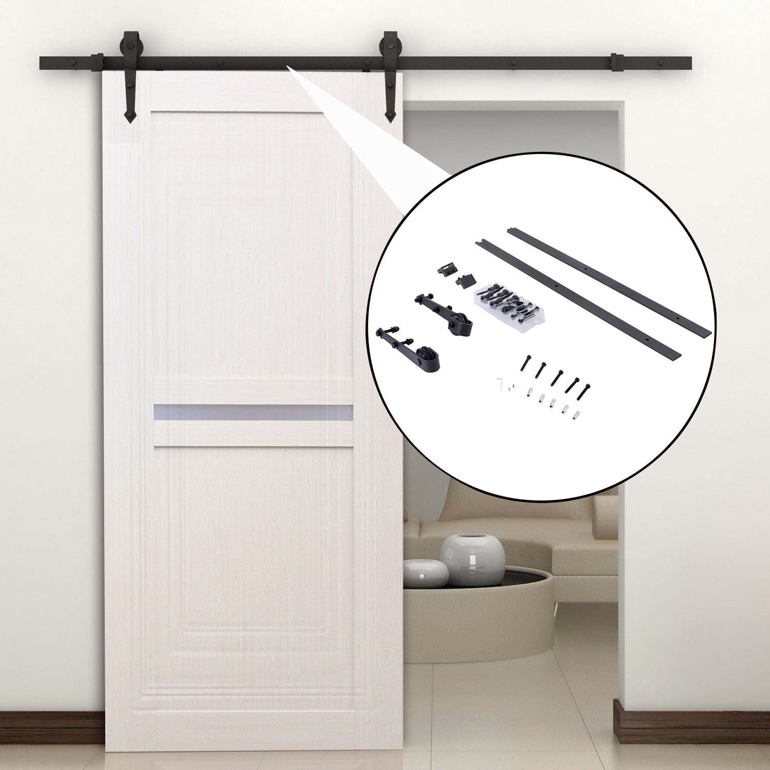 6.6FT Carbon Steel Sliding Door Kits Barn Hardware Closet Set Antique Style Track System For Single Wooden Door