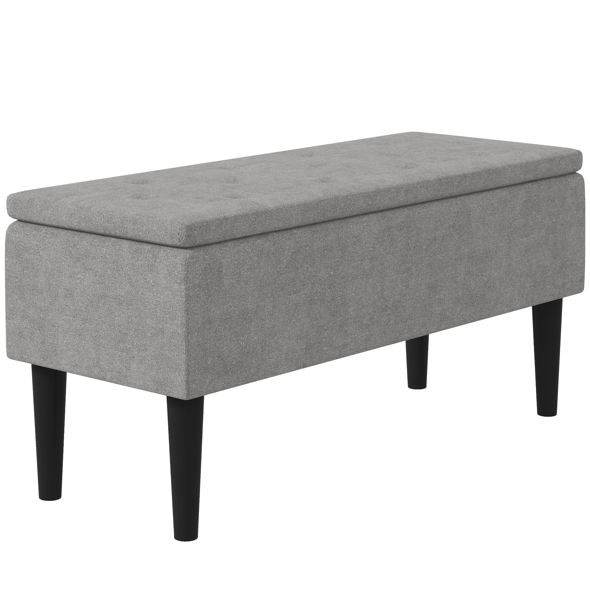 47L Storage Ottoman, End of Bed Bench with Wooden Legs, Fabric Footstool for Living Room, Bedroom, 95 x 38 x 45cm, Grey