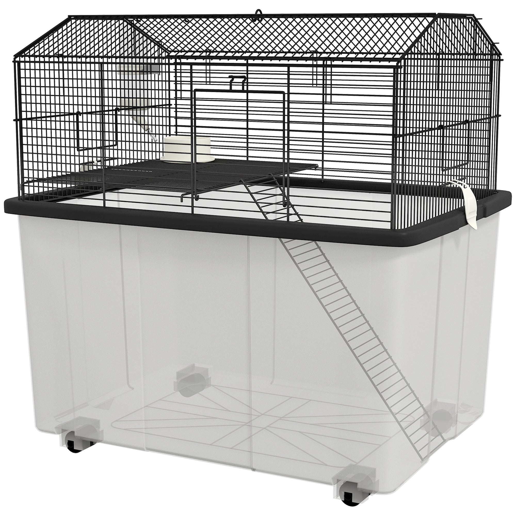 Two-Tier Gerbil Cage, Hamster Cage for Dwarf Hamster, Syrian Hamster w/ Wheels, Deep Bottom, Food Dish, Water Bottle