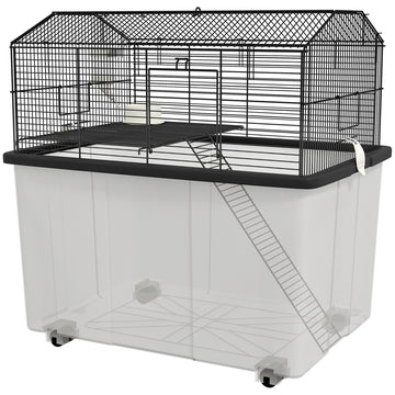Two-Tier Gerbil Cage, Hamster Cage for Dwarf Hamster, Syrian Hamster w/ Wheels, Deep Bottom, Food Dish, Water Bottle