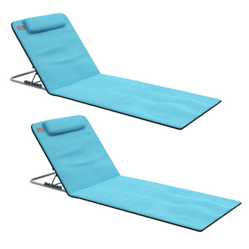 Set of Two Metal Frame Beach Chairs, with Reclining Backs - Blue