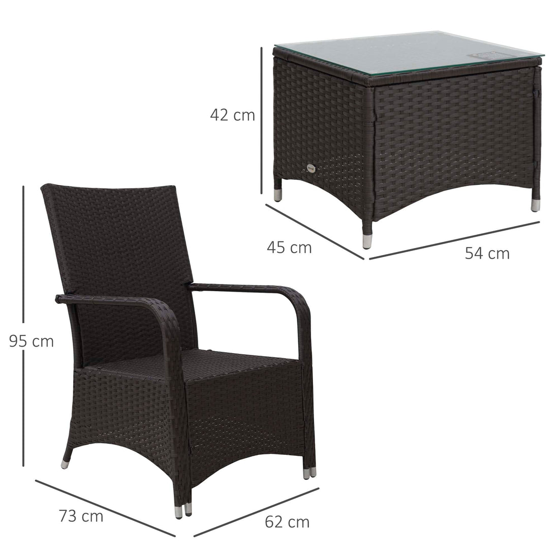 3 Pieces Rattan Bistro Set with Furniture Cover, Wicker Garden Furniture Set, Glass Top Coffee Table and Chairs with Cushions for Outdoor, Patio, Balcony, Cream White