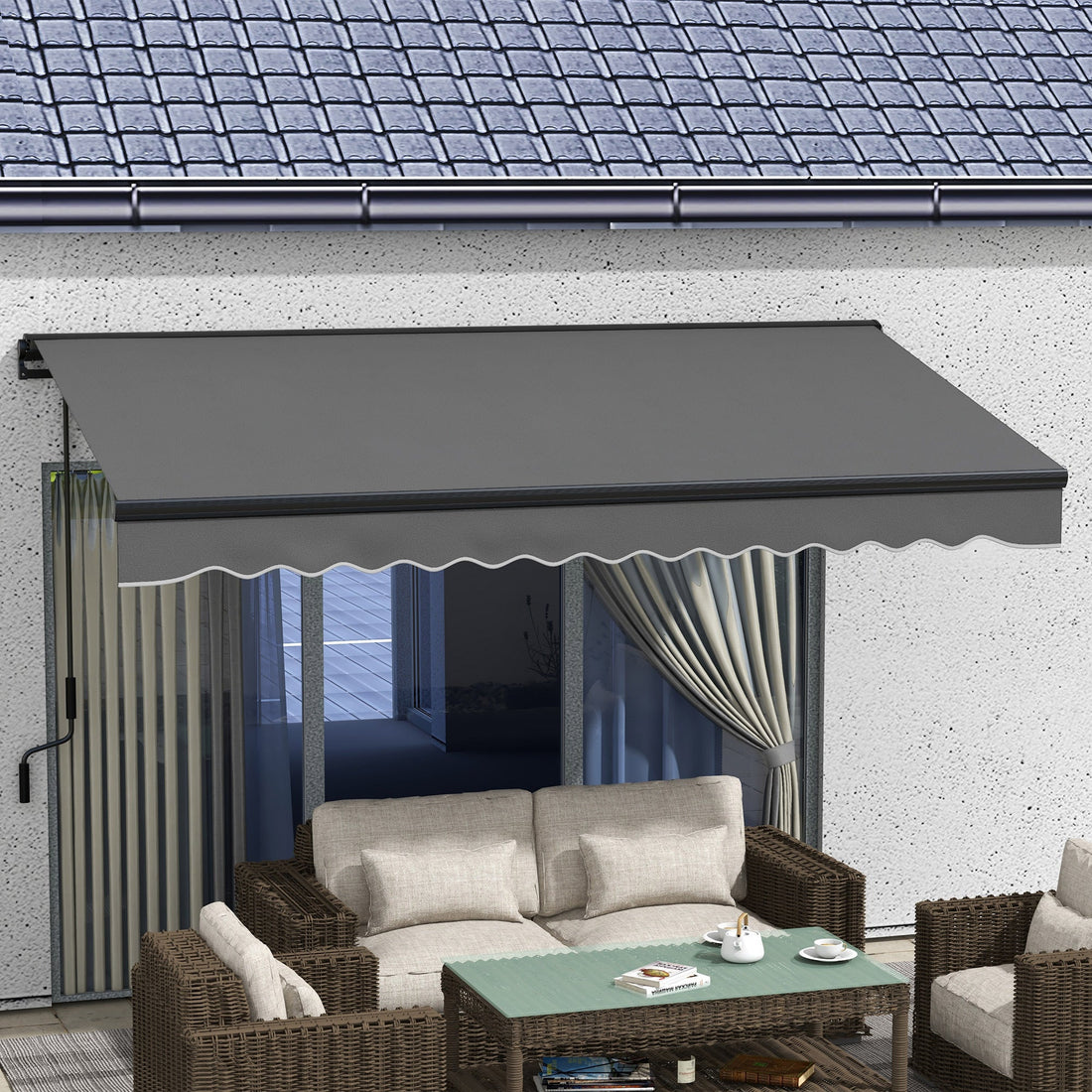 2.5 x 3.5m Aluminium Frame Electric Awning, with Remote - Dark Grey