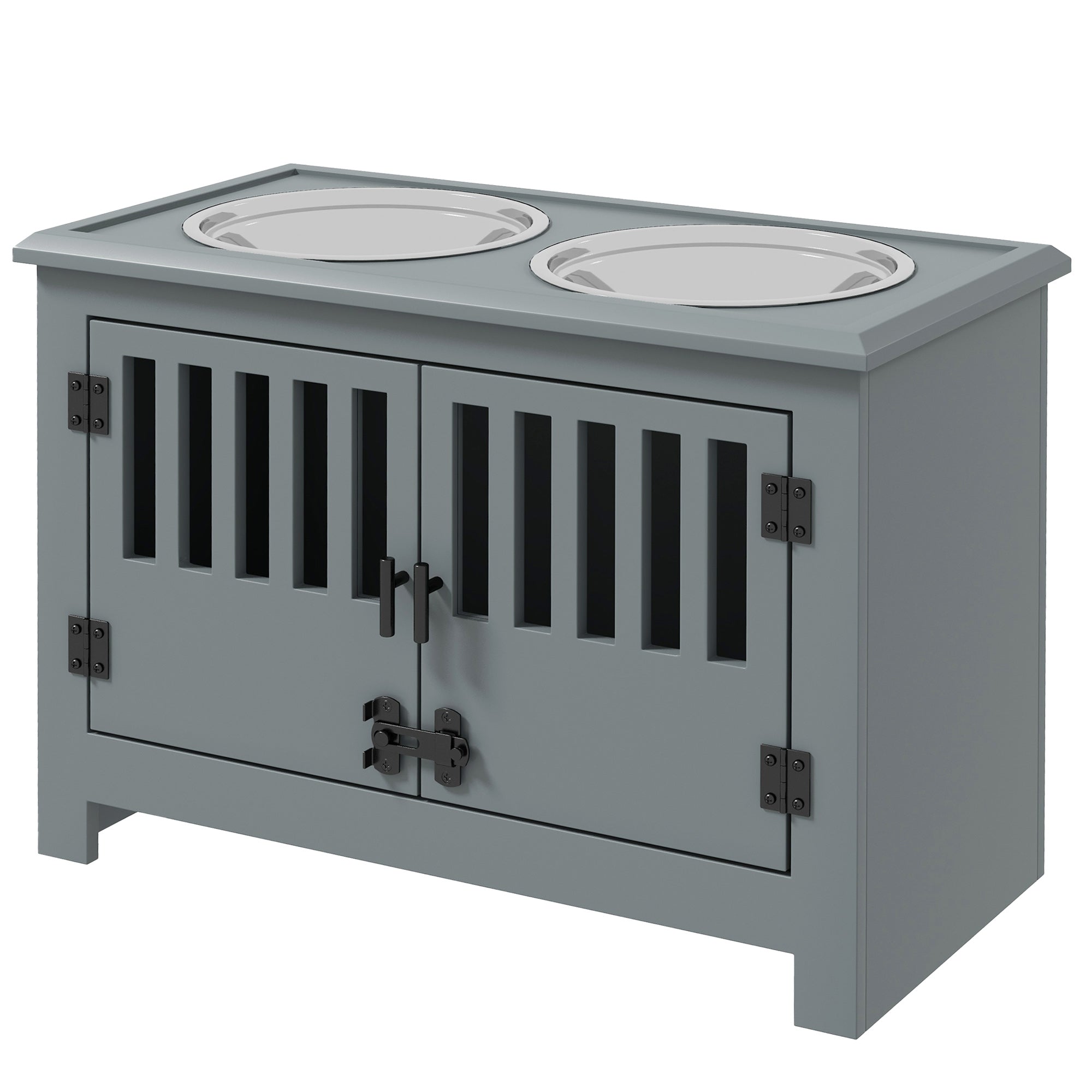 Raised Dog Bowls, Pet Feeding Station, with Storage, Food and Water Bowls, for Large Dogs - Grey