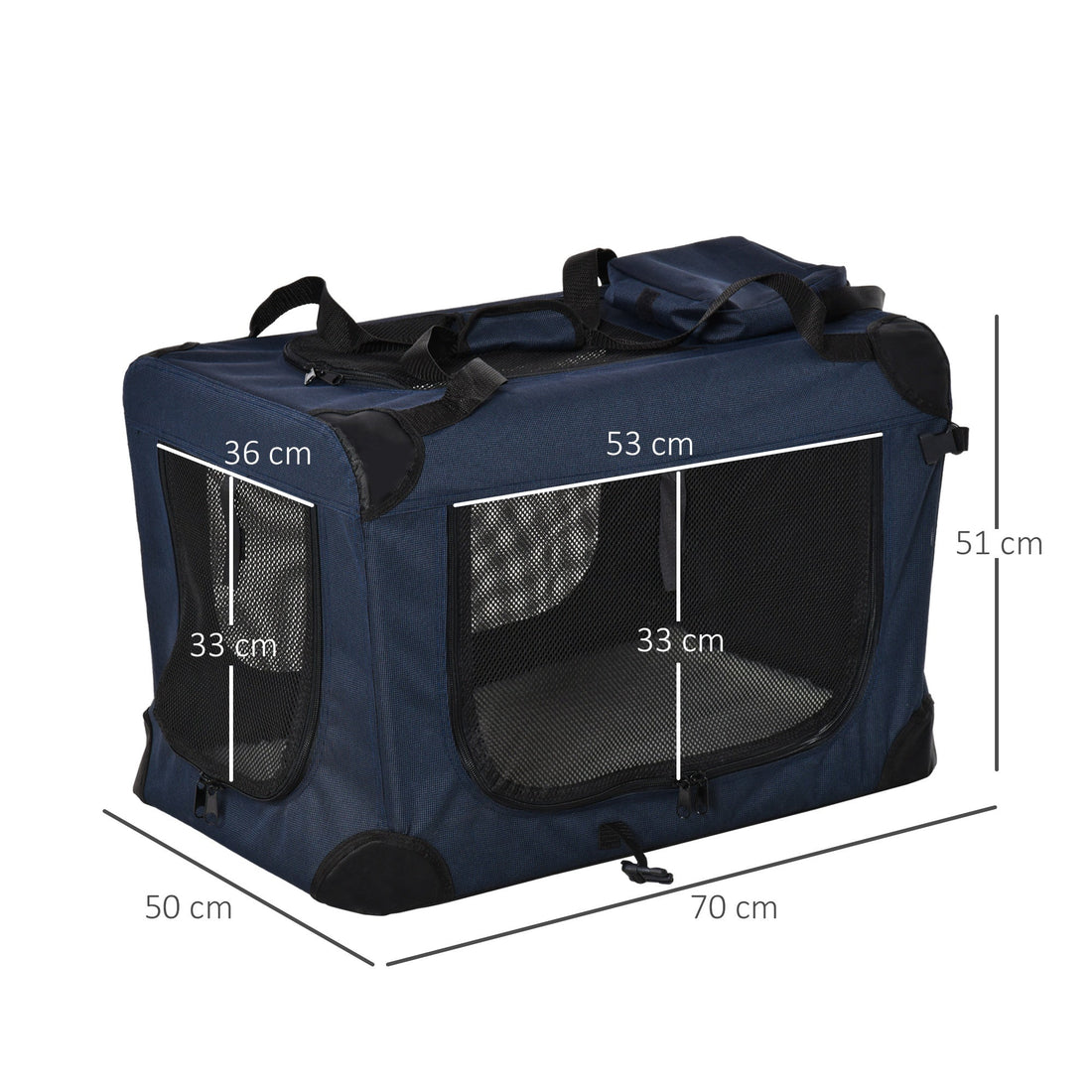 Foldable Pet Carrier for Small and Miniature Dogs, Portable Cat Carrier Soft Side Pet Travel Crate with Removable Mat, Storage Bags, Breathable Mesh 70 x 51 x 50cm - Dark Blue