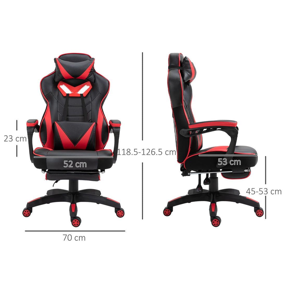 Computer Gaming Chair, Racing Desk Chair with Lumbar Support and Footrest, PU Leather Gamer Chair with Headrest and Swivel Wheels for Home, Red