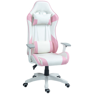 Faux Leather Colour Block Gaming Chair, with 135° Reclining Back - Pink/White