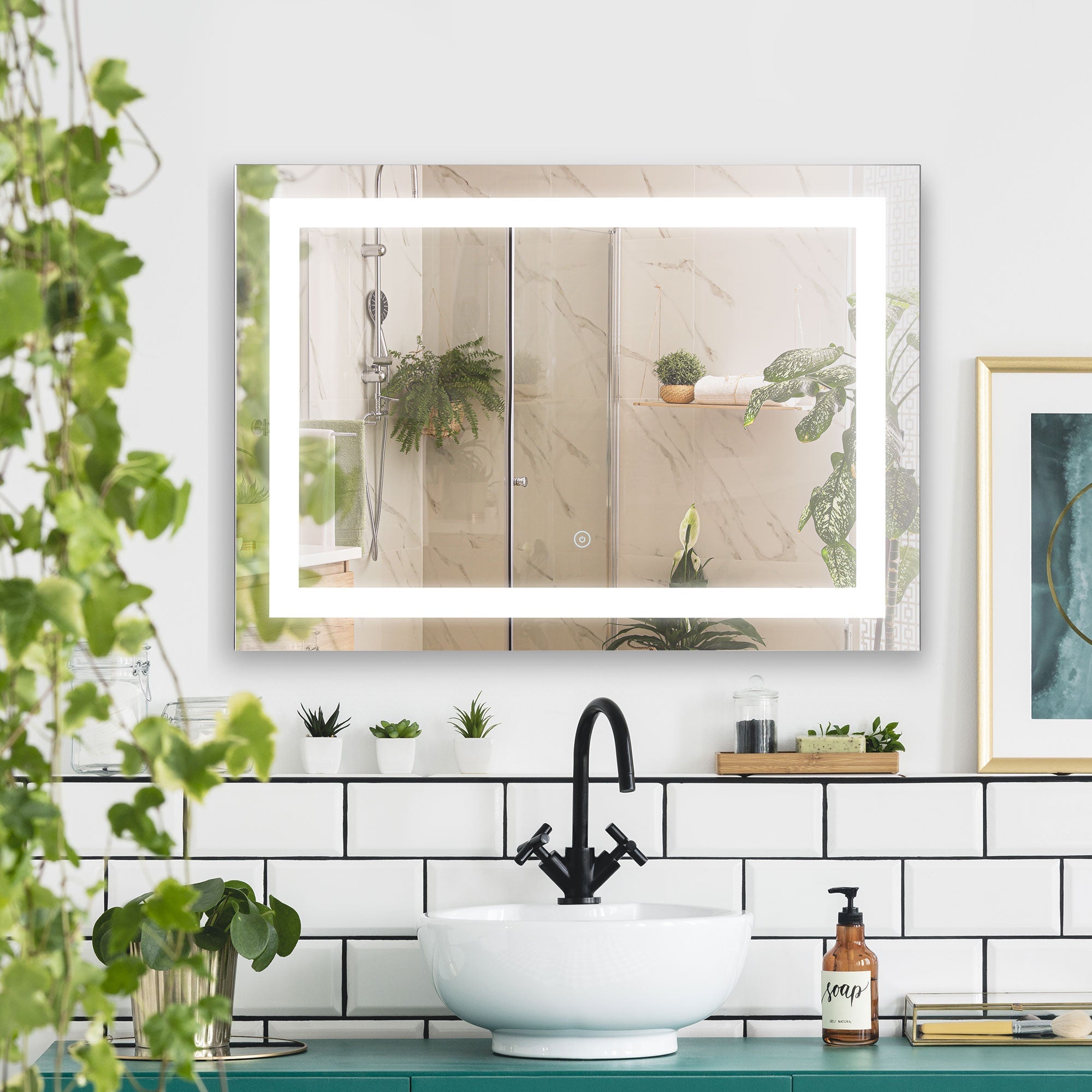 80x60cm LED Bathroom Mirror Wall Mounted Vanity Light Illuminated w/ Touch Switch Accessories Home Furnishings