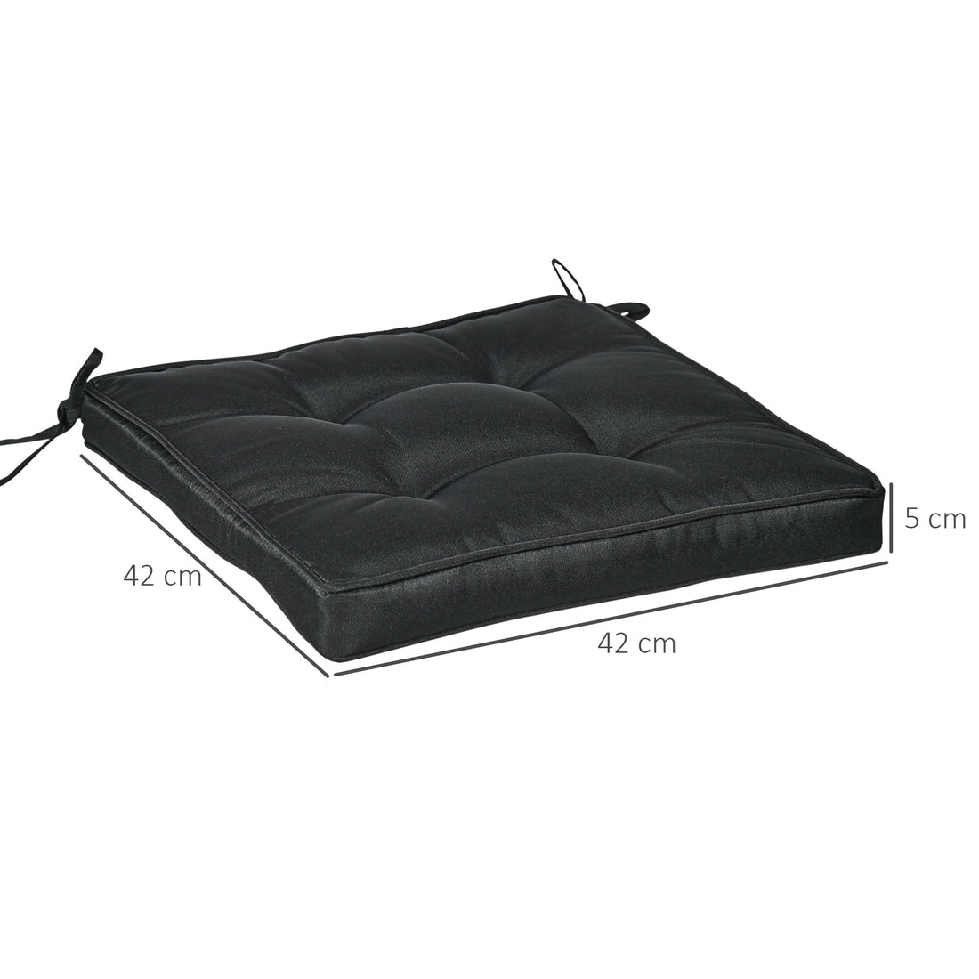 Set of 4 Garden Seat Cushion with Ties, 42 x 42cm Replacement Dining Chair Seat Pad, Black