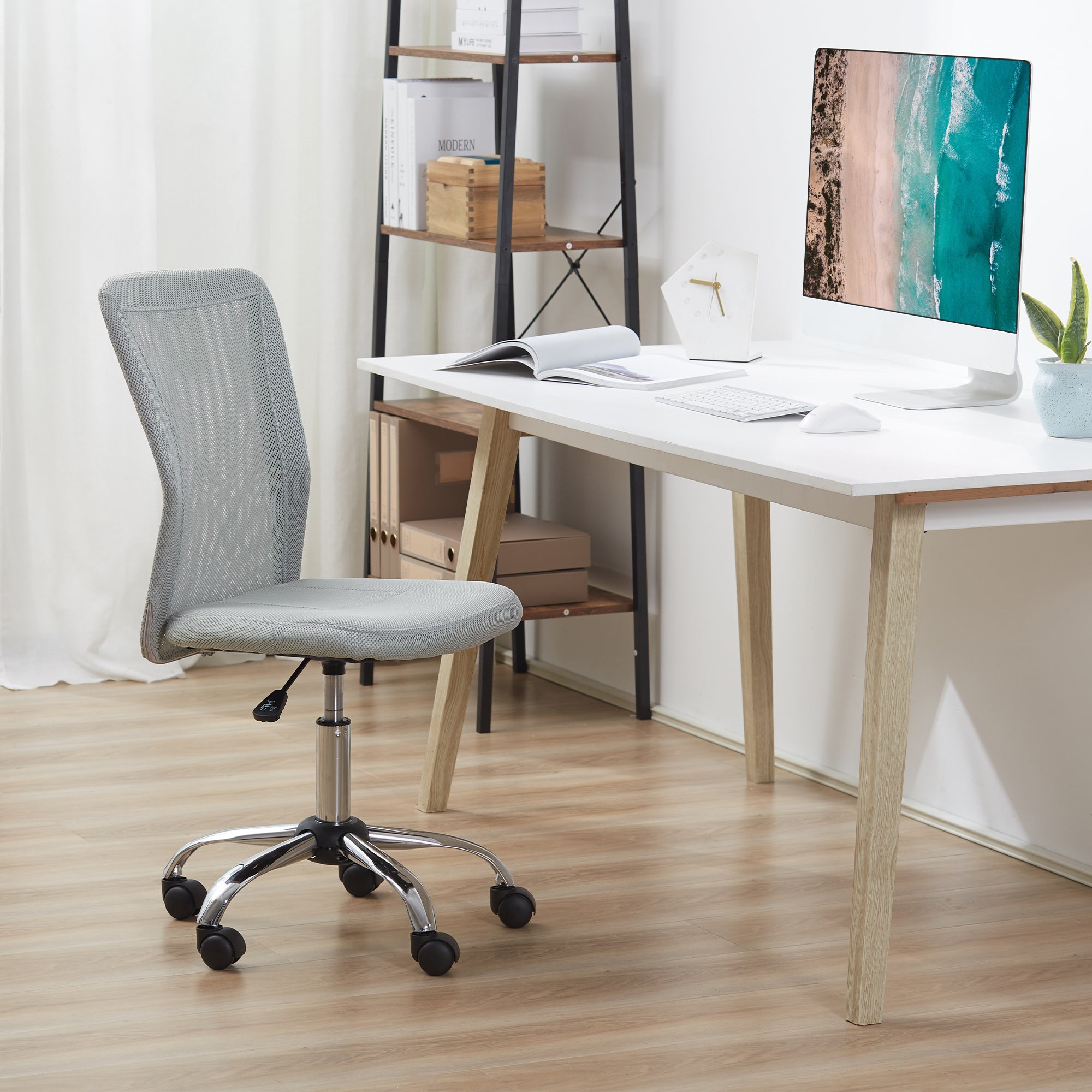 Office Chair, Armless Desk Chair, Adjustable Computer Swivel Chair with Rolling Wheels and Mesh Back for Home Work Study, Grey