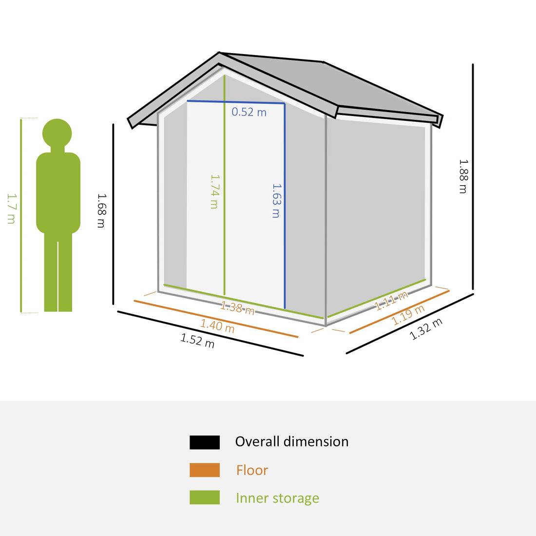 Garden Metal Tool Storage Shed with Sliding Door, Sloped Roof and Foundation Kit, 152 x 132 x 188cm, Grey
