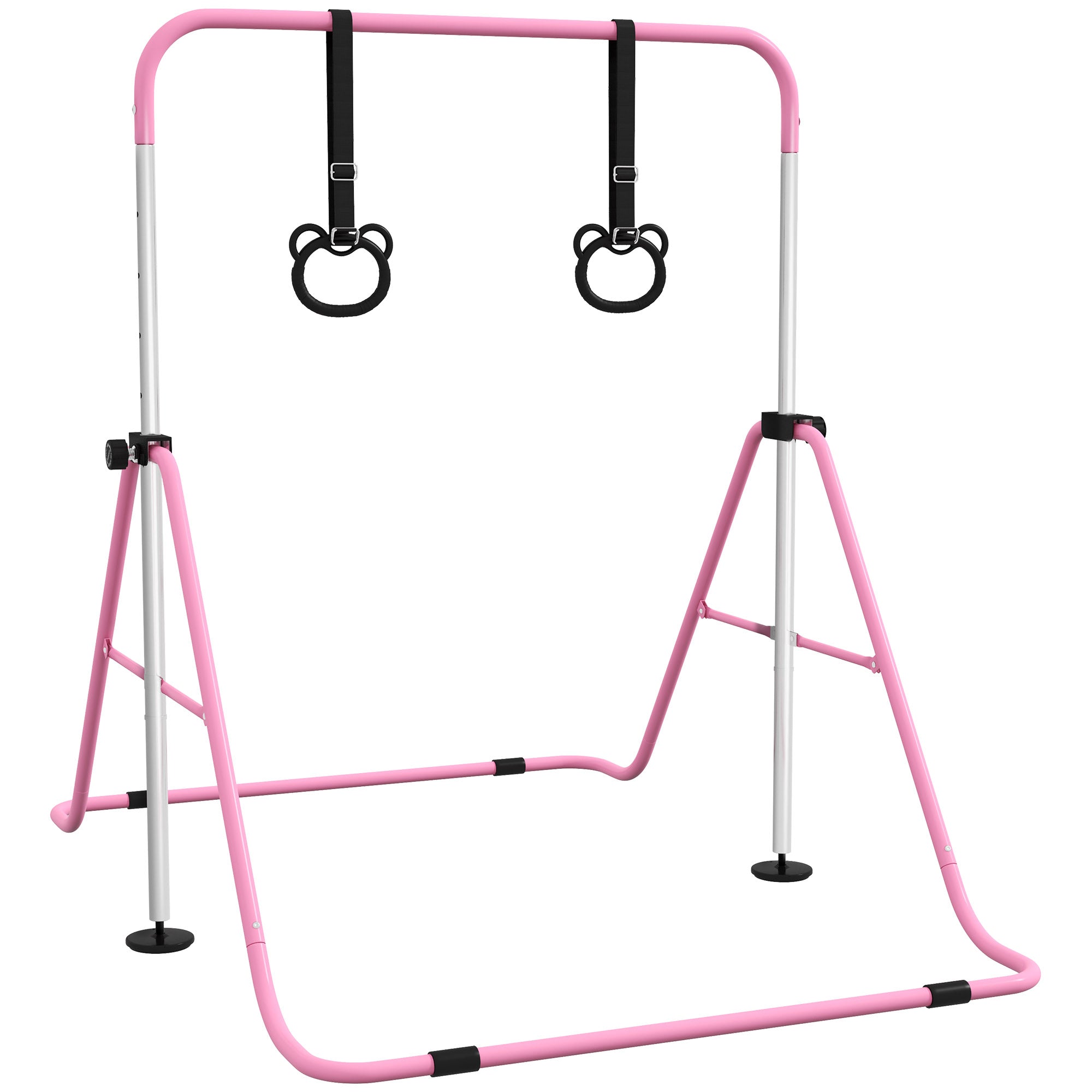 Adjustable Height, Foldable Kids Gymnastics Bar w/ Non-slip Rubber Floor Rings, for 3+ Years, Pink