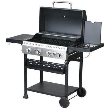 Five-Burner Steel Gas Grill, with Thermometer - Black
