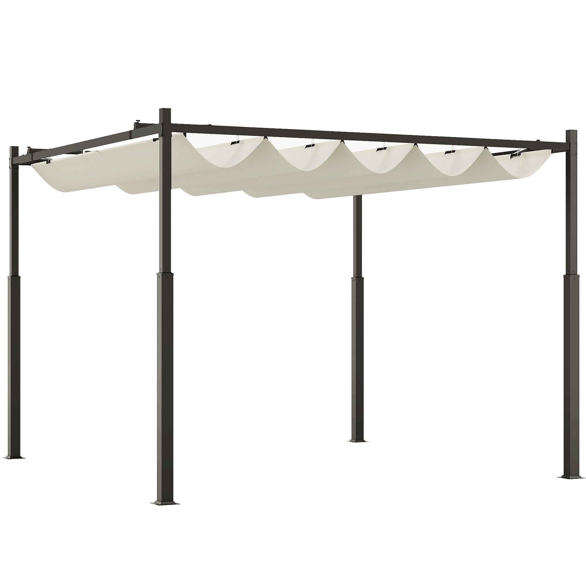 3 x 3(m) Metal Pergola with Retractable Roof and Magnetic Fixture, Outdoor Gazebo Garden Pergola Kit Sun Shade Canopy, UPF30+, 80mm Metal Column, Cream White