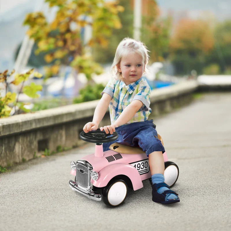 Foot to Floor Slider for Toddlers with Under-Seat Storage, Ride on Sliding Car with Horn, for Ages 12-36 Months - Pink