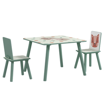 Kids and Table Chairs, Children Desk with Two Chairs, Toddler Furniture Set, for Ages 3-6 Years - Green