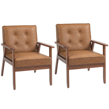 2 Pack Retro-Style Accent Chair, with Faux Leather Seat - Brown