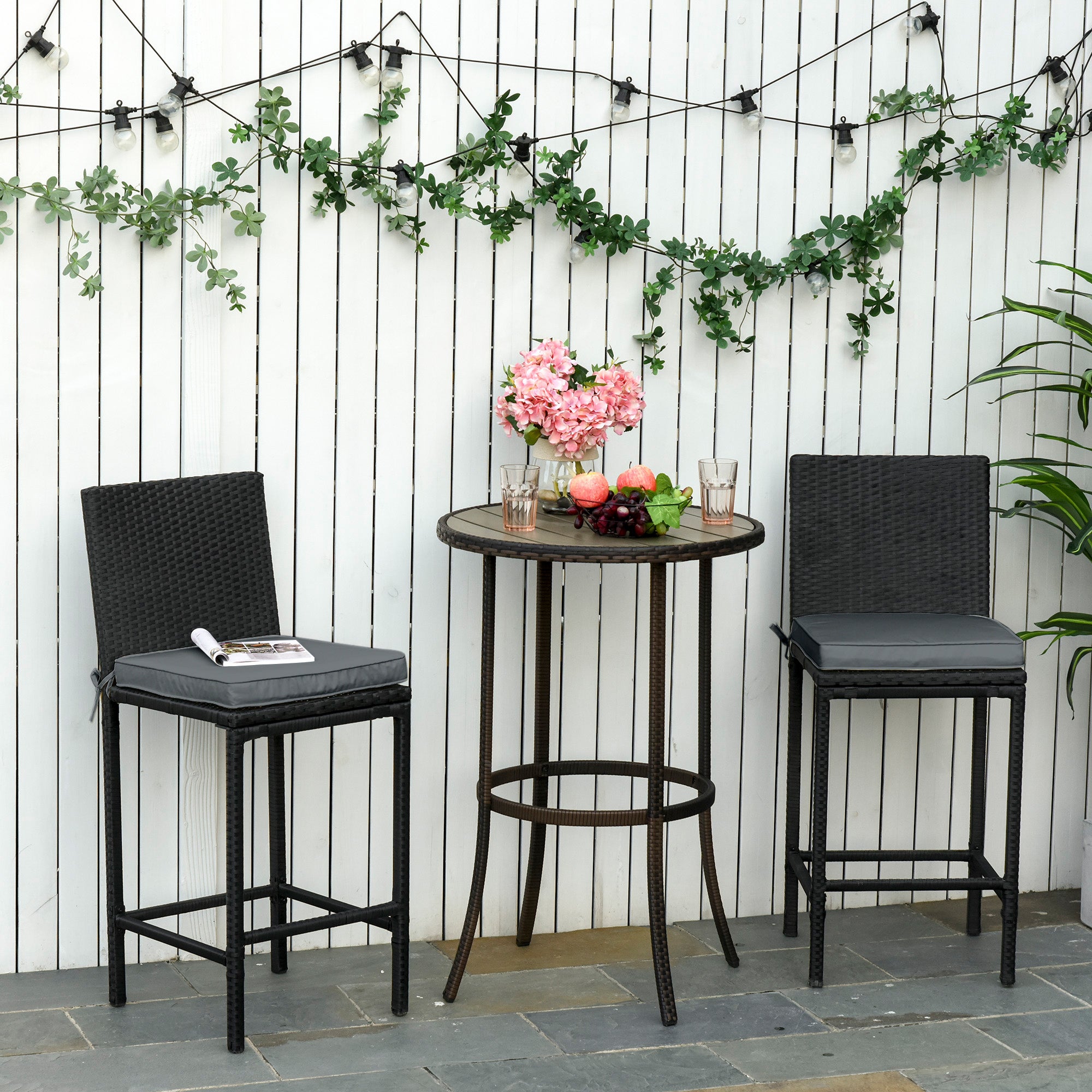 Set of 2 Garden Chair Cushions with Ties, 45 x 45 cm Replacement Cushions for Outdoor Furniture, Dark Grey