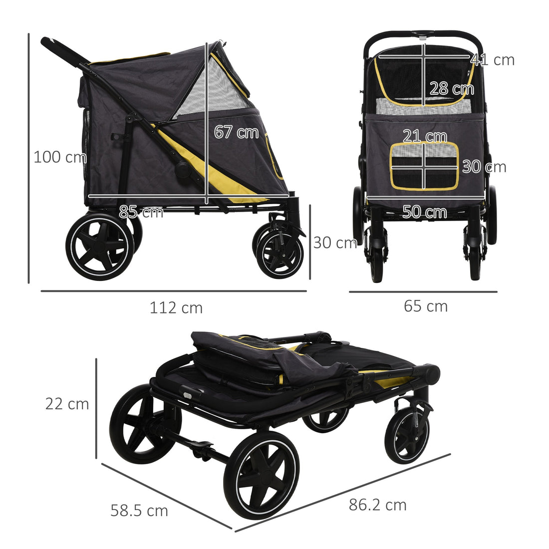 Foldable Pet Stroller, with Universal Wheels, Shock Absorber, for Medium and Large Dogs - Grey