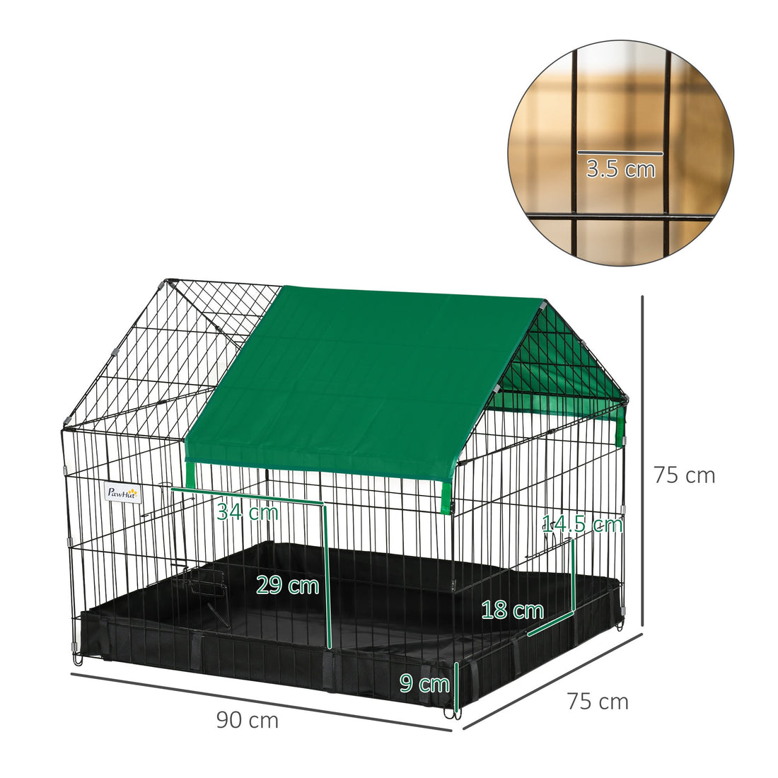 Rabbit Cage Guinea Pig Playpen Small Animal House for Kitties Puppies, w/ Water Proof Oxford Roof Floor 90 x 75 x 75 cm