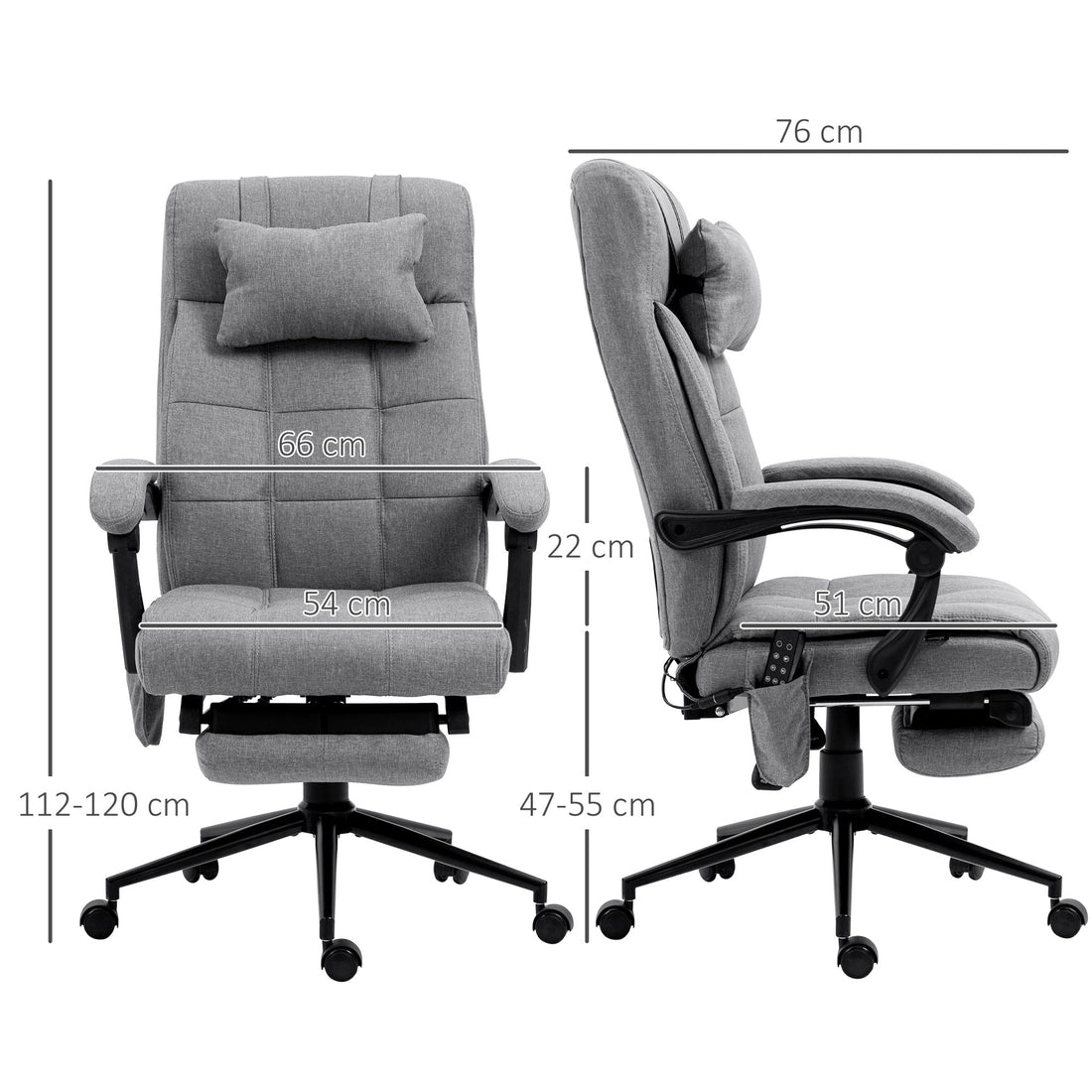 Office Chair, 6 Point Massage Desk Chair, Computer Chair with Footrest & Head Pillow, 360° Swivel Recliner Chair for Home Office, Grey