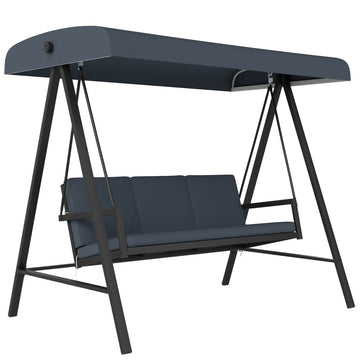 Three-Seat Garden Swing Chair, with Adjustable Canopy - Dark Grey