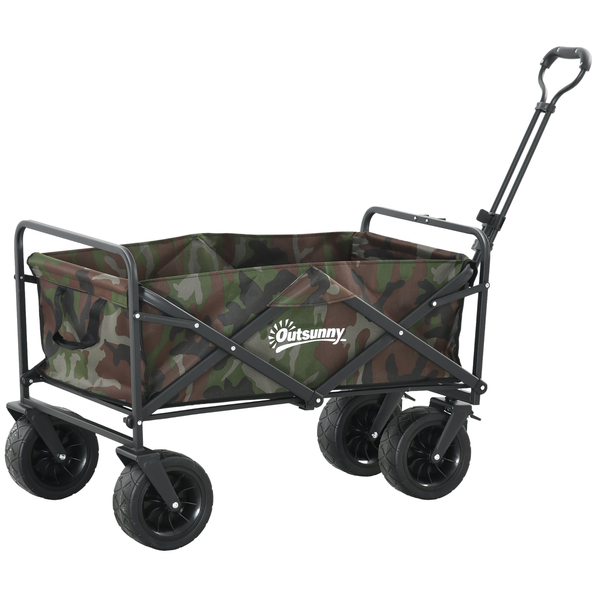 95L Folding Steel Frame Garden Trolley, with Handle - Multicolour